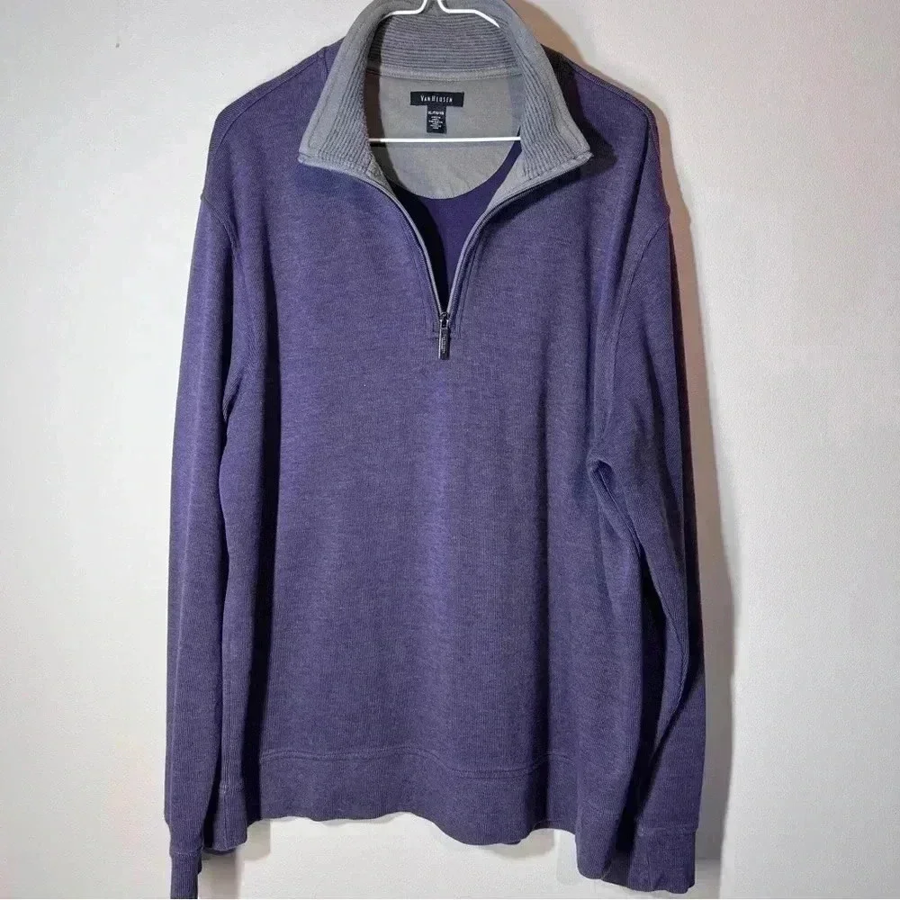VAN HAUSEN mans pullover jacket sweater cotton 3/4 zip size Extra Large